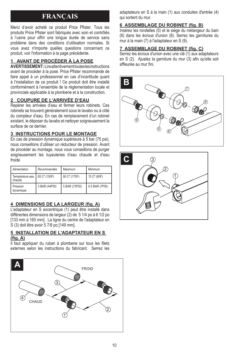 Français | Pfister 8E8-CT1C User Manual | Page 10 / 16