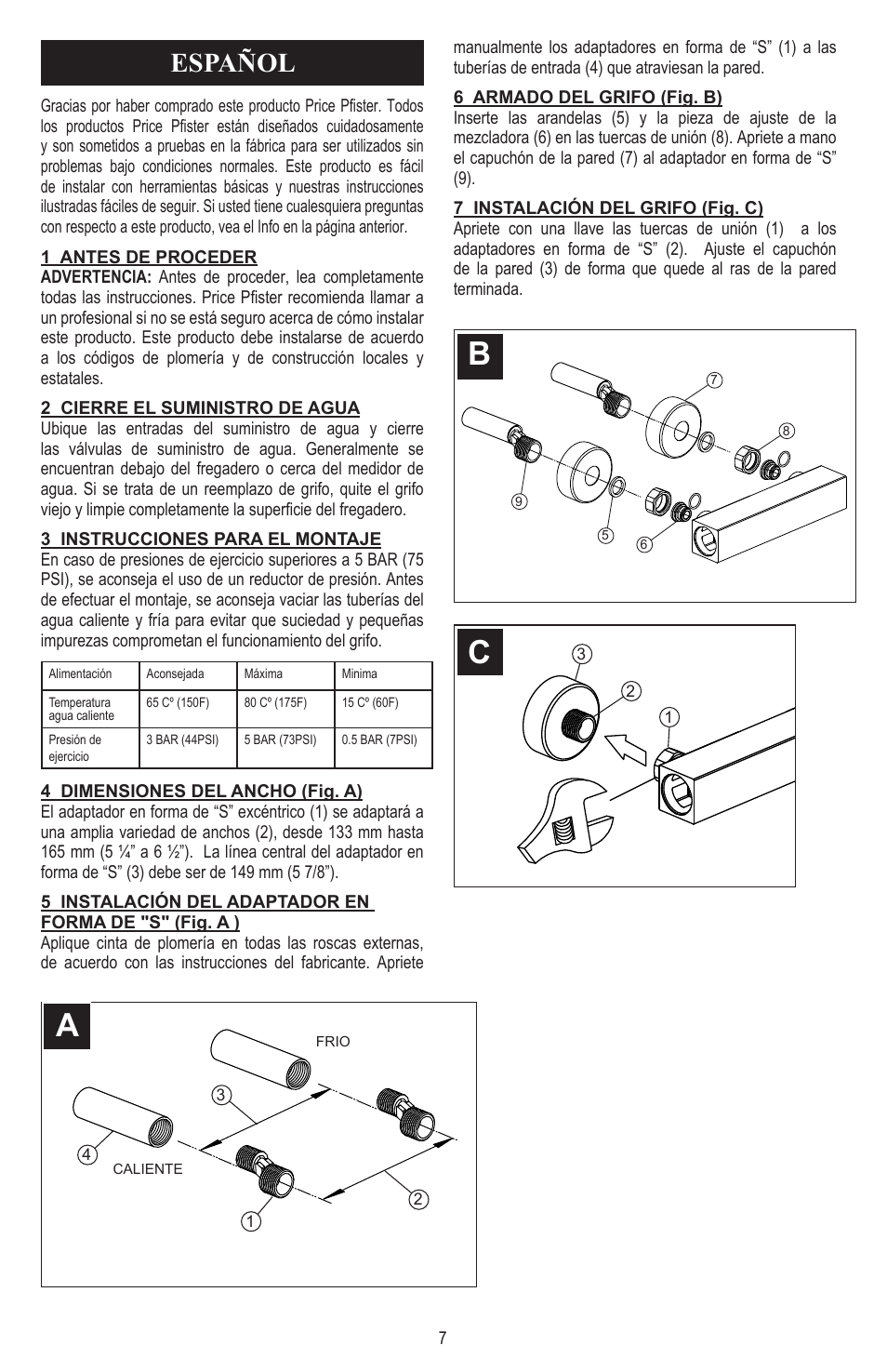 Español | Pfister 8E5-CS1C User Manual | Page 7 / 16