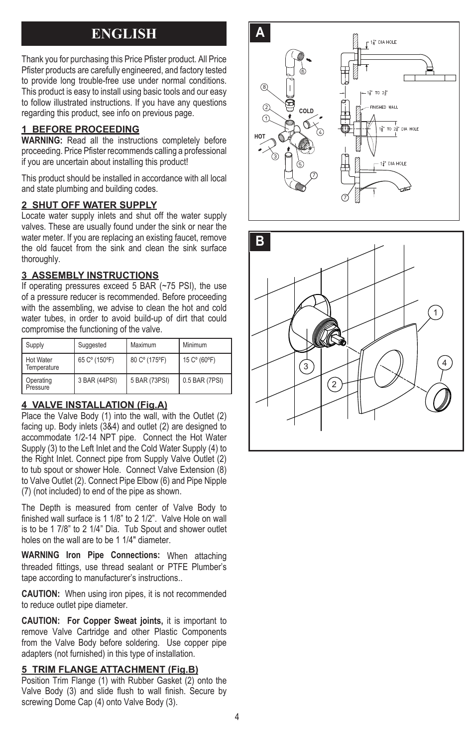 English | Pfister 8N8-CT0C User Manual | Page 4 / 16