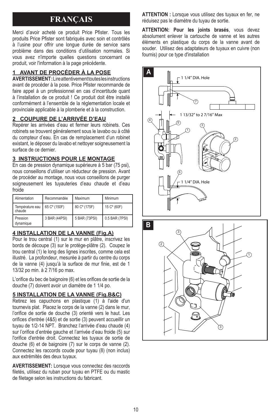 Français | Pfister 8N8-CT1C User Manual | Page 10 / 16