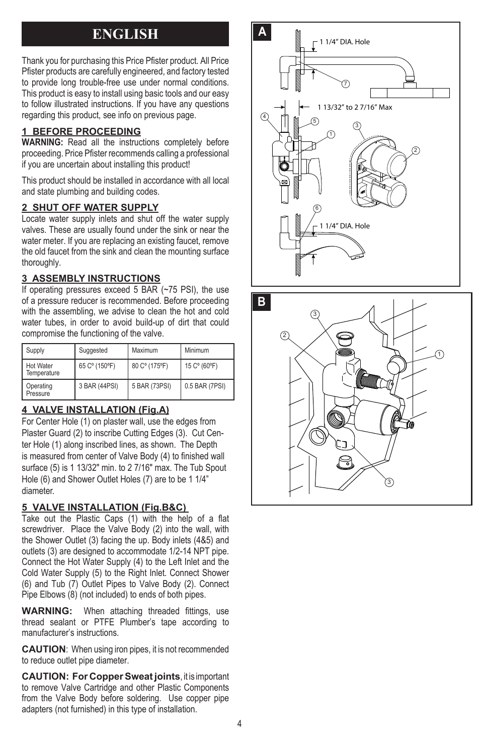 English | Pfister 8N8-CT1C User Manual | Page 4 / 16