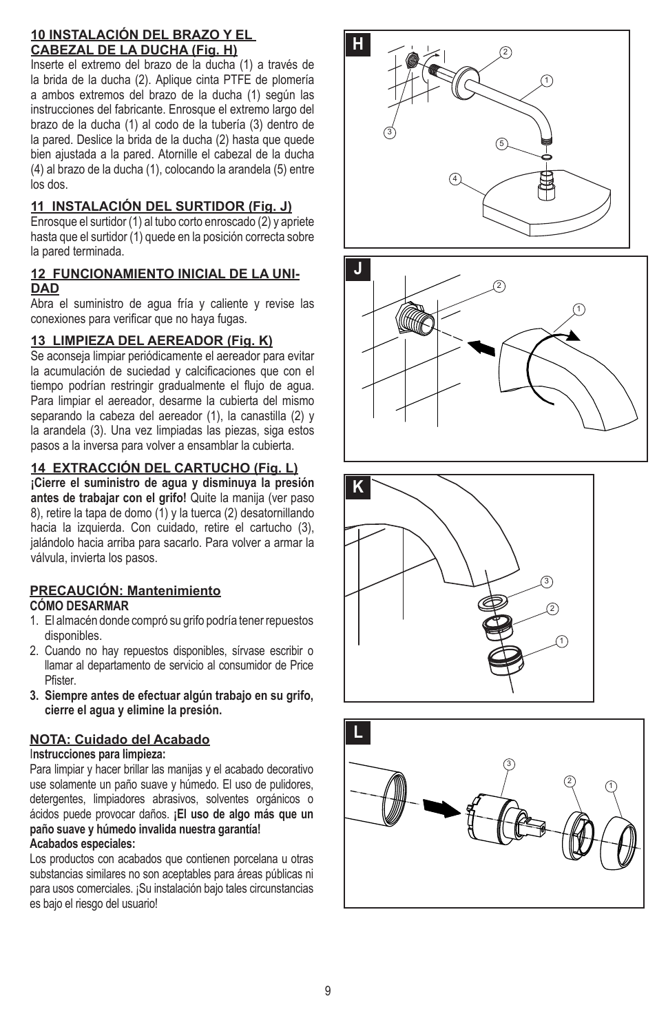 Jh k l | Pfister 8N8-CT1C User Manual | Page 9 / 16