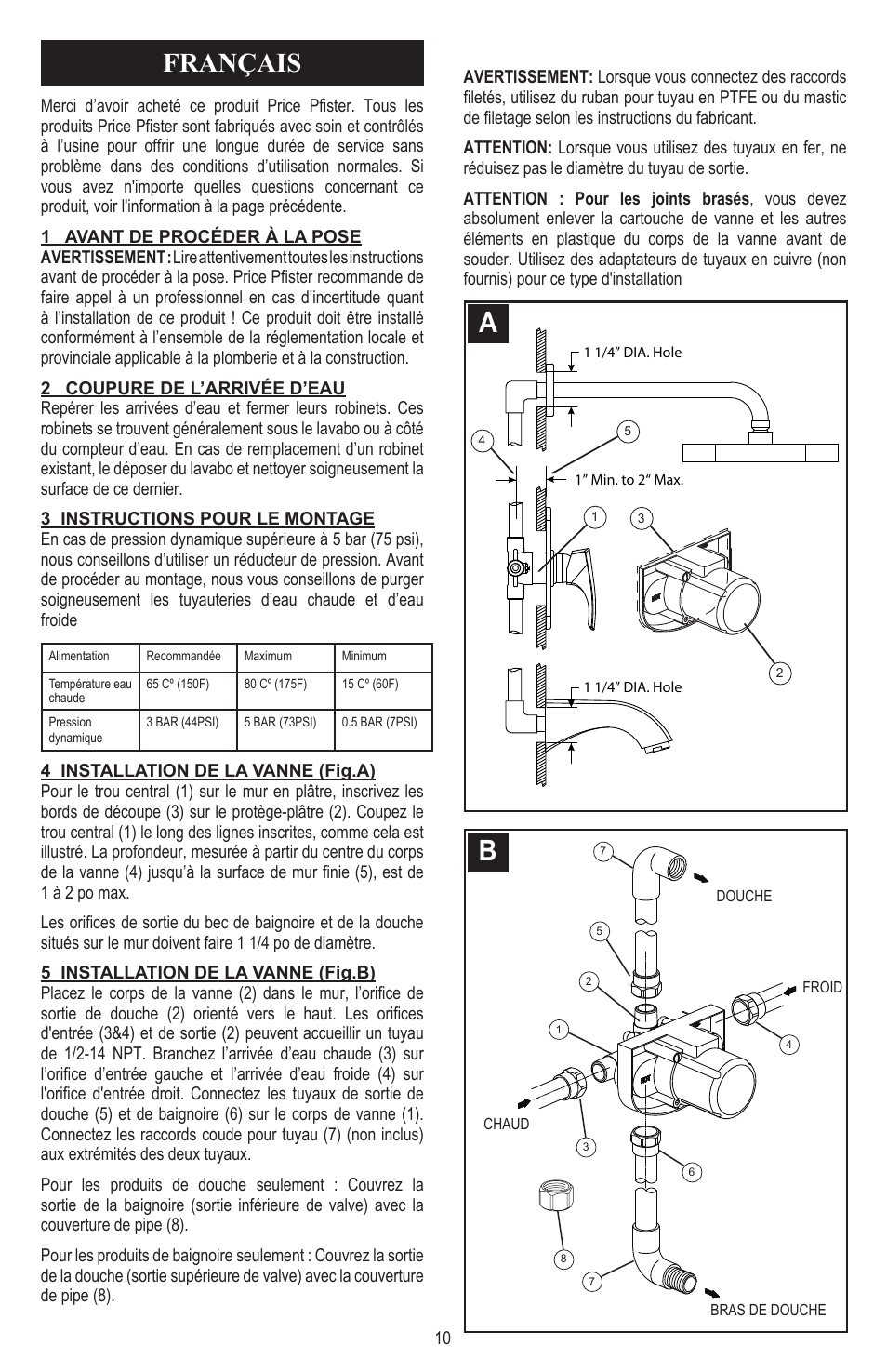 Français | Pfister 8P5-CS1C User Manual | Page 10 / 16