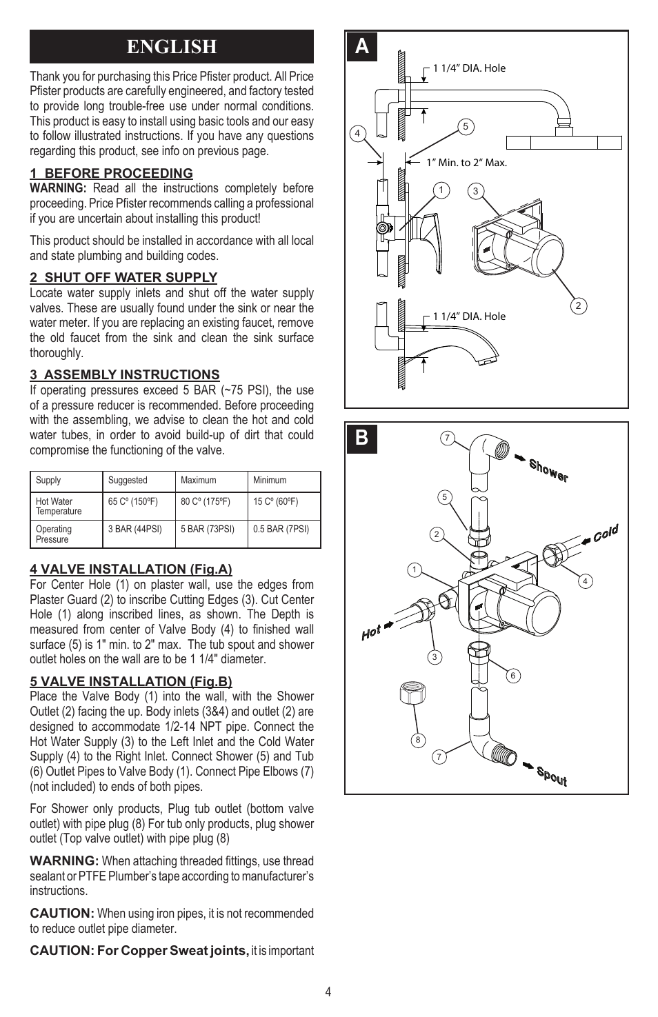 English | Pfister 8P5-CS1C User Manual | Page 4 / 16