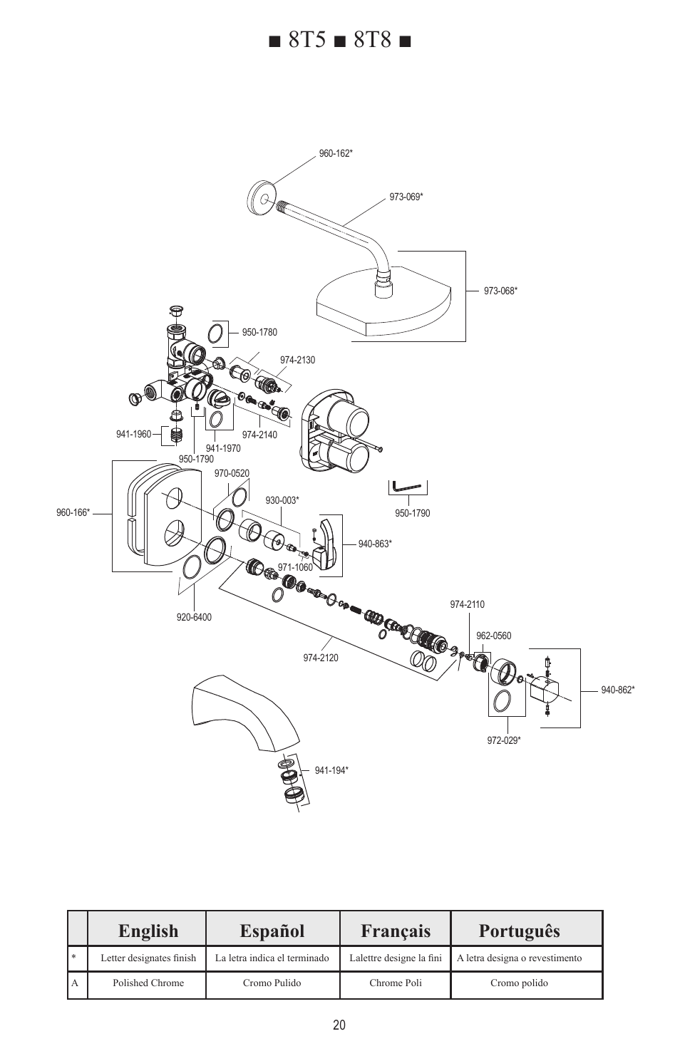 8t5 ■ 8t8, English español français português | Pfister 8T5-CS0C User Manual | Page 20 / 20