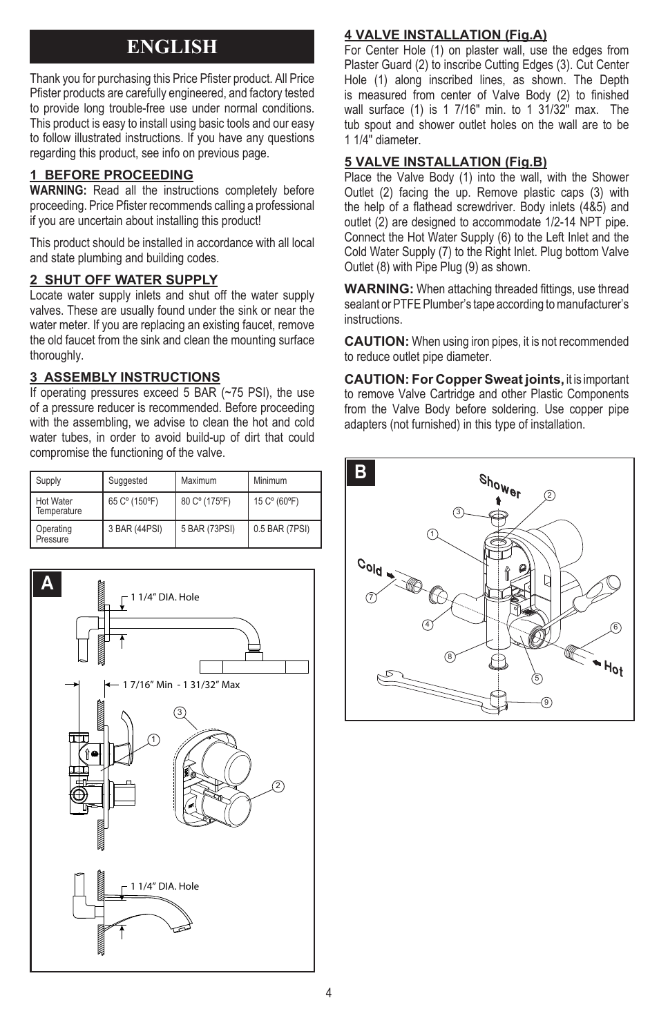 English | Pfister 8T5-CS0C User Manual | Page 4 / 20
