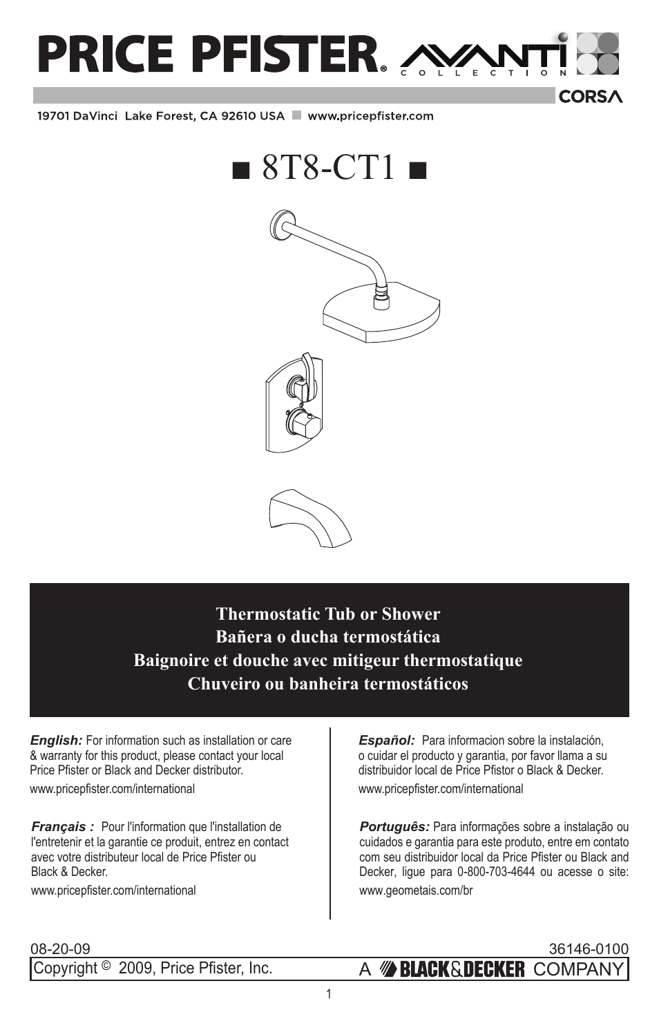 Pfister 8T8-CT1C User Manual | 20 pages