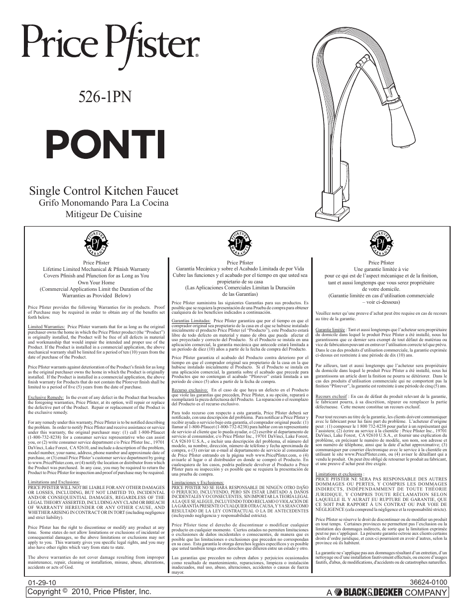 Pfister 526-1PNC User Manual | 6 pages