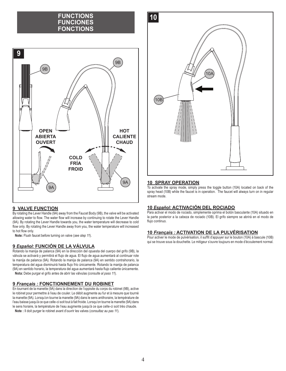 Functions funciones fonctions | Pfister 526-1PNC User Manual | Page 4 / 6