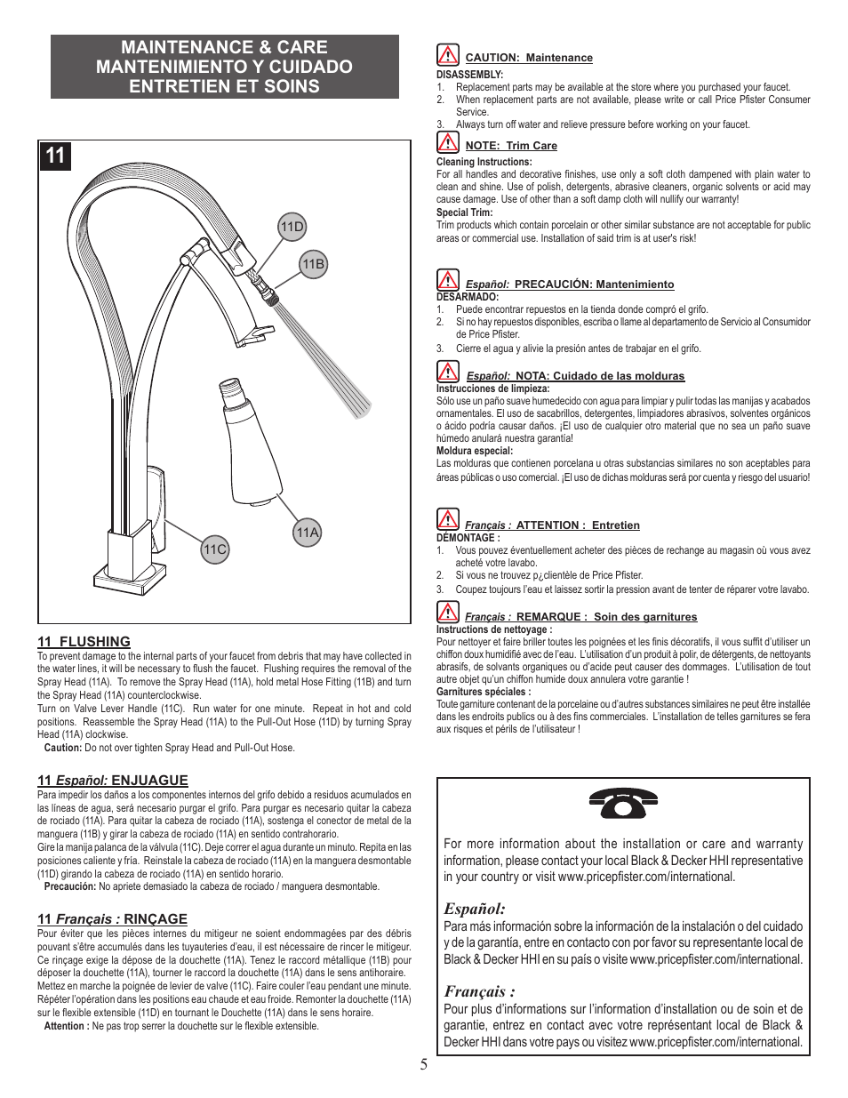 Español, Français | Pfister 526-1PNC User Manual | Page 5 / 6