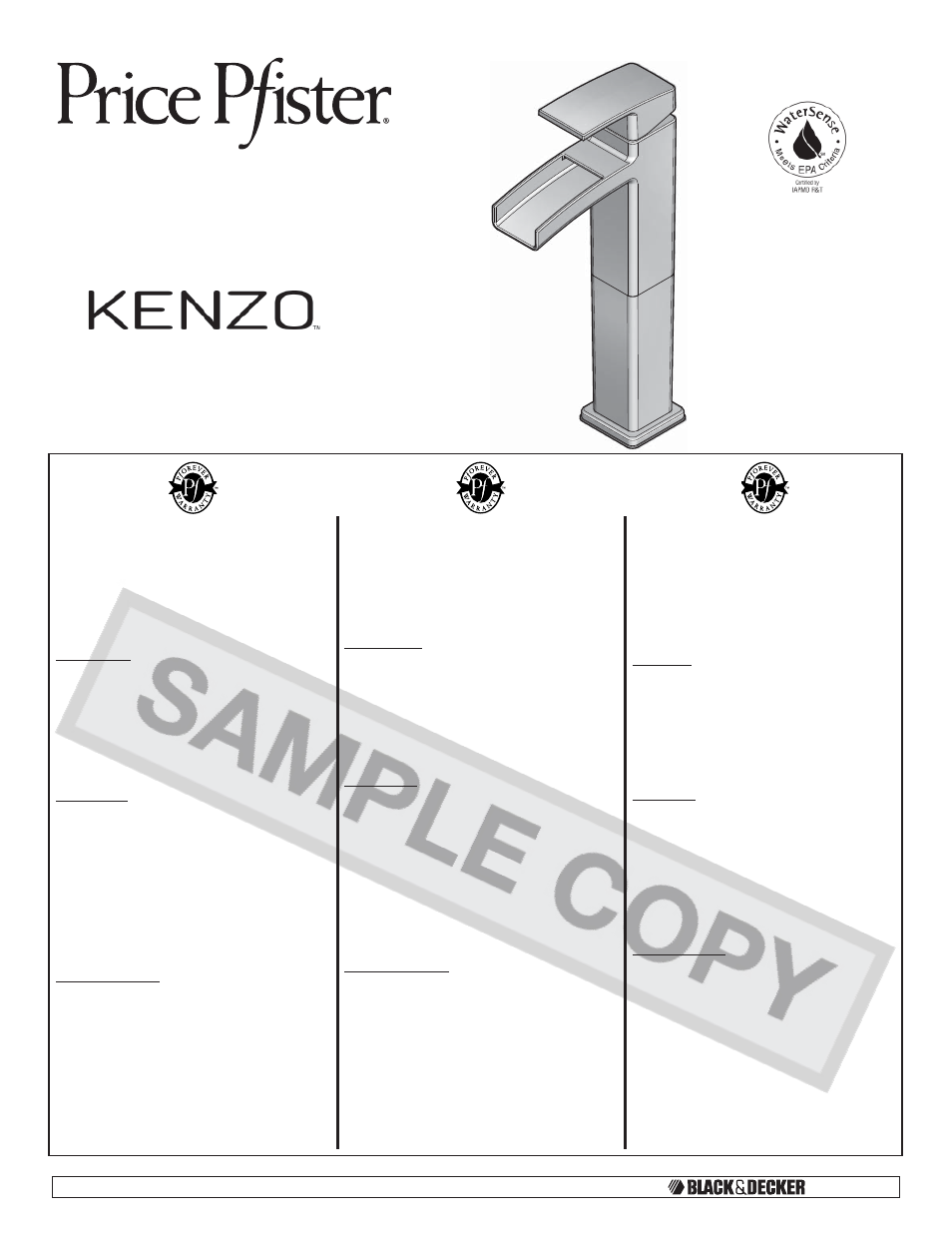 Pfister T40-DF0C User Manual | 12 pages