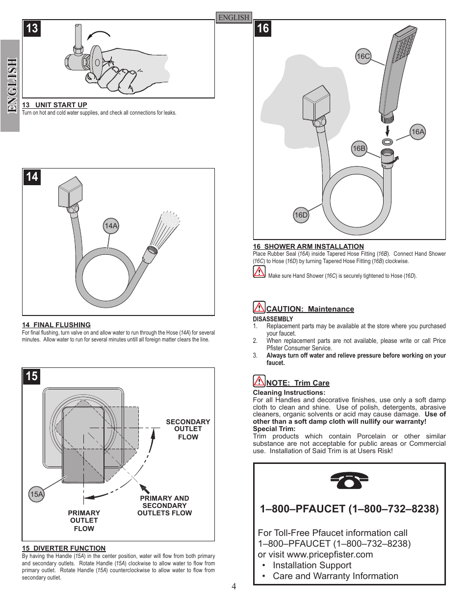 En g li sh | Pfister 016-2DFC User Manual | Page 4 / 12