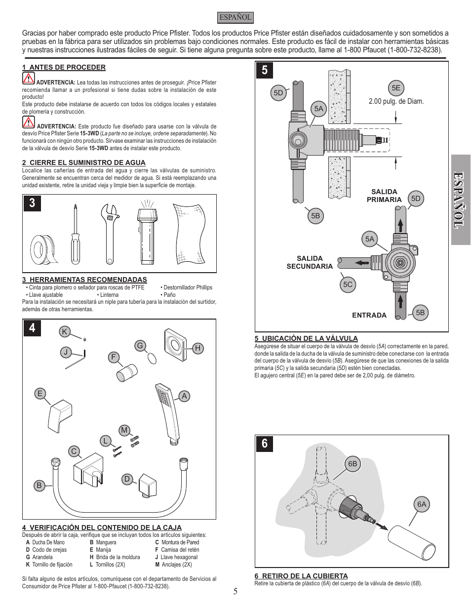 Es pa ñ o l | Pfister 016-2DFC User Manual | Page 5 / 12