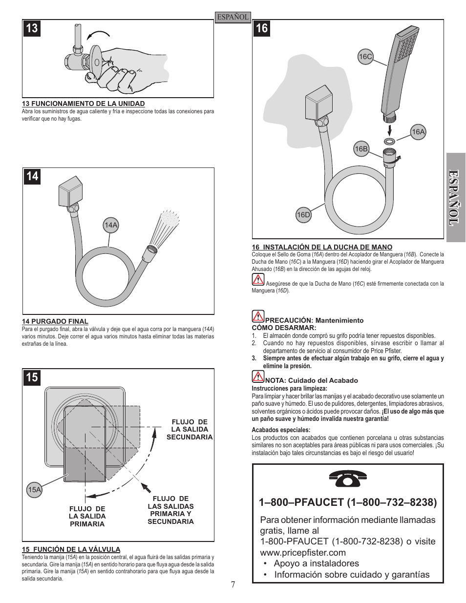 Es pa ñ o l | Pfister 016-2DFC User Manual | Page 7 / 12