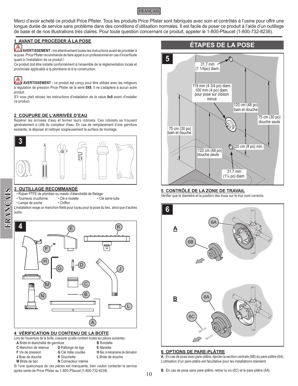 Fran ç ais, Étapes de la pose, 10 a b | Pfister R89-7DFC User Manual | Page 10 / 14