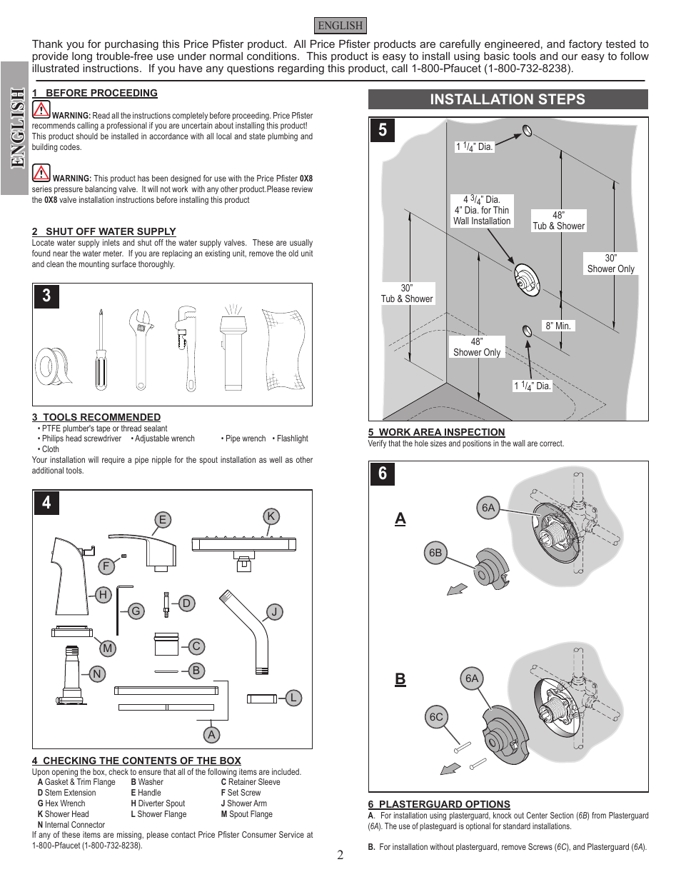 English, Installation steps | Pfister R89-7DFC User Manual | Page 2 / 14
