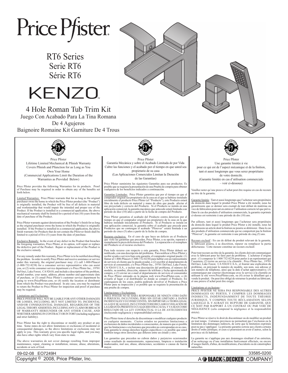 Pfister RT6-3DFC User Manual | 14 pages