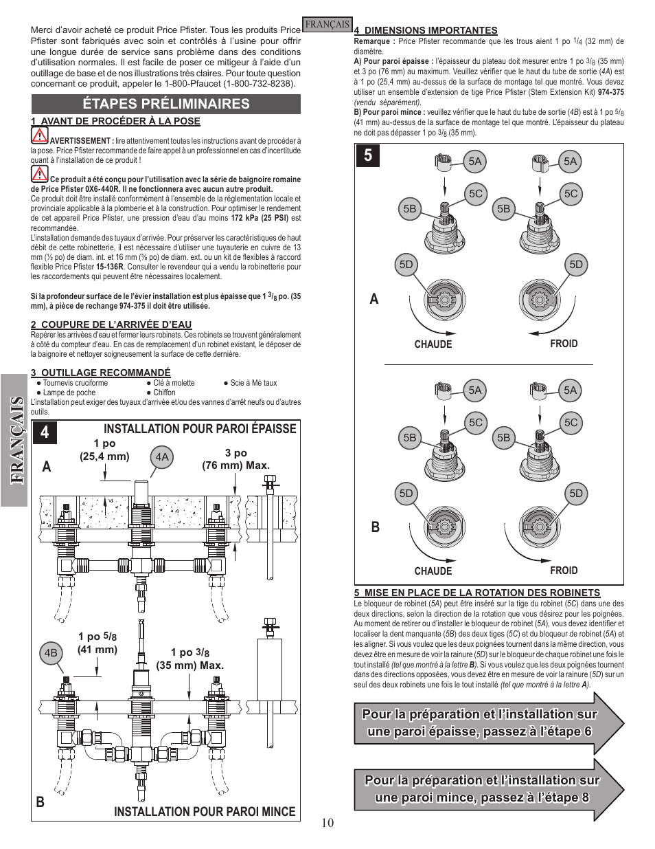 Fran ç ais, Étapes préliminaires | Pfister RT6-3DFC User Manual | Page 10 / 14
