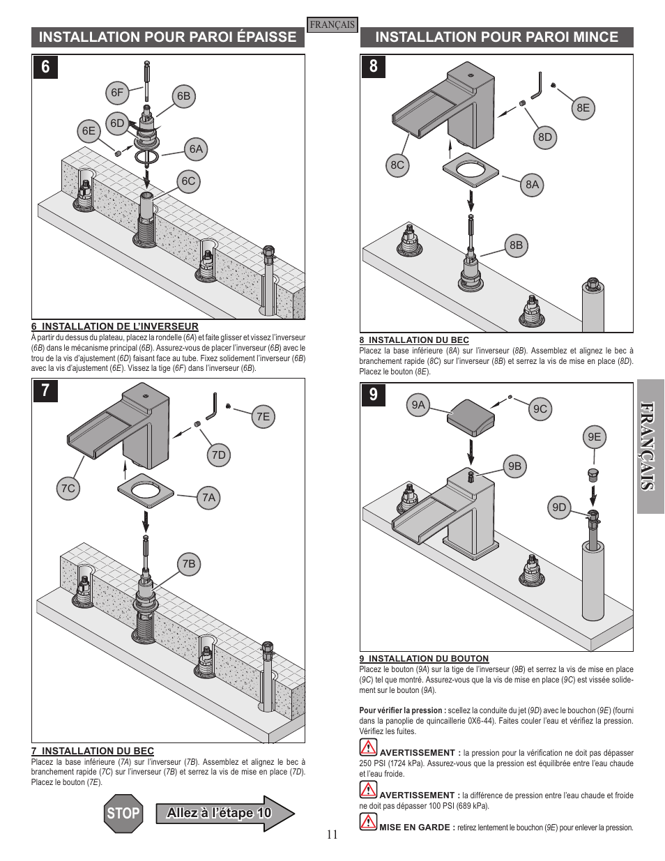 Fran ç ais, Stop | Pfister RT6-3DFC User Manual | Page 11 / 14