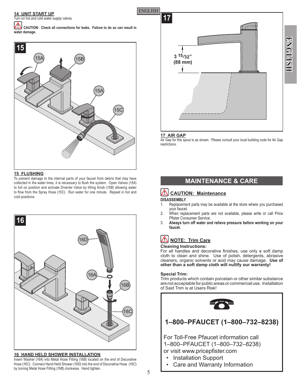 English, Maintenance & care | Pfister RT6-3DFC User Manual | Page 5 / 14