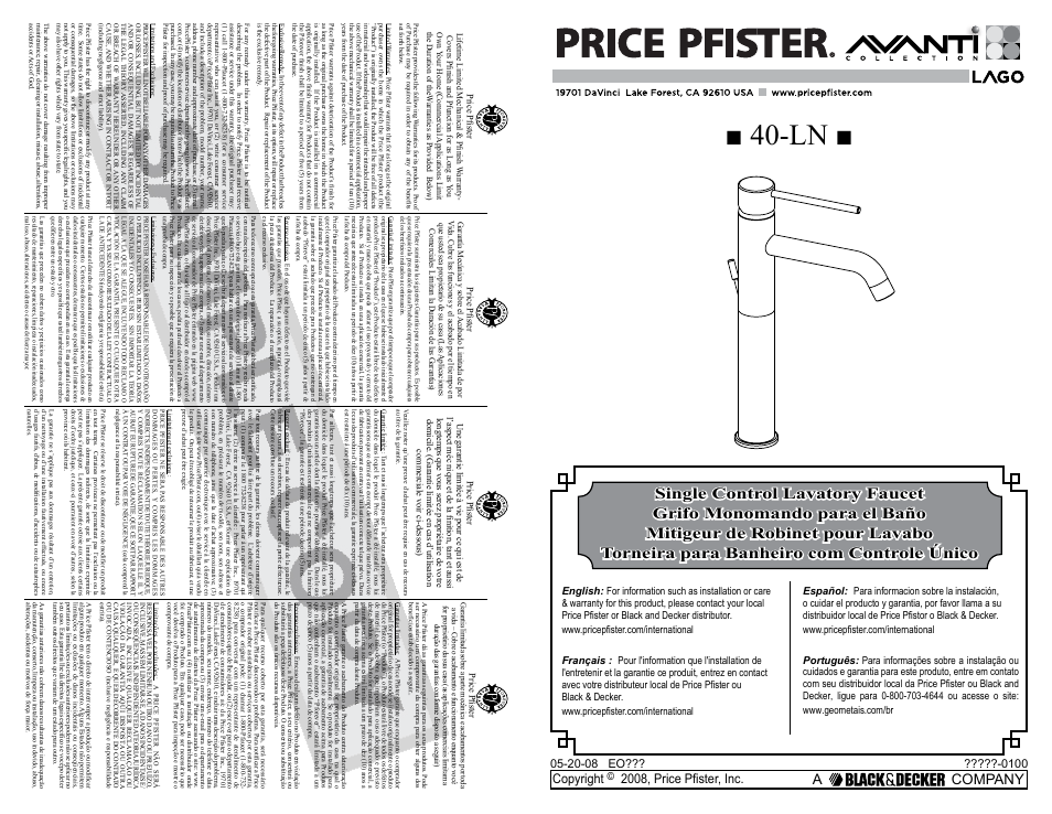 Pfister A40-LNFCA User Manual | 6 pages