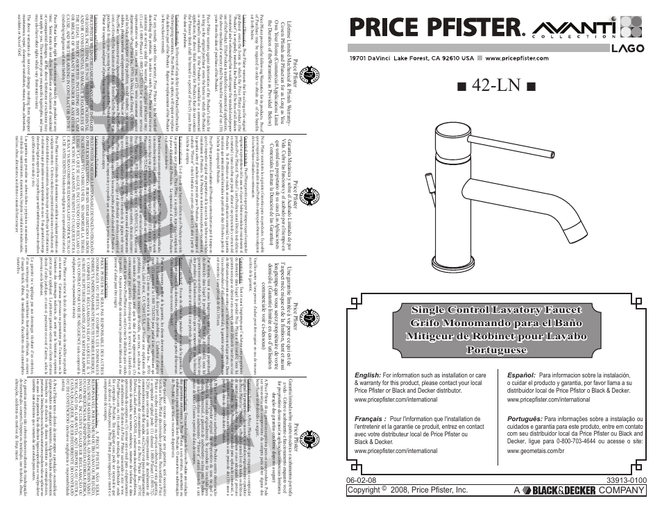 Pfister A42-LNFCA User Manual | 6 pages