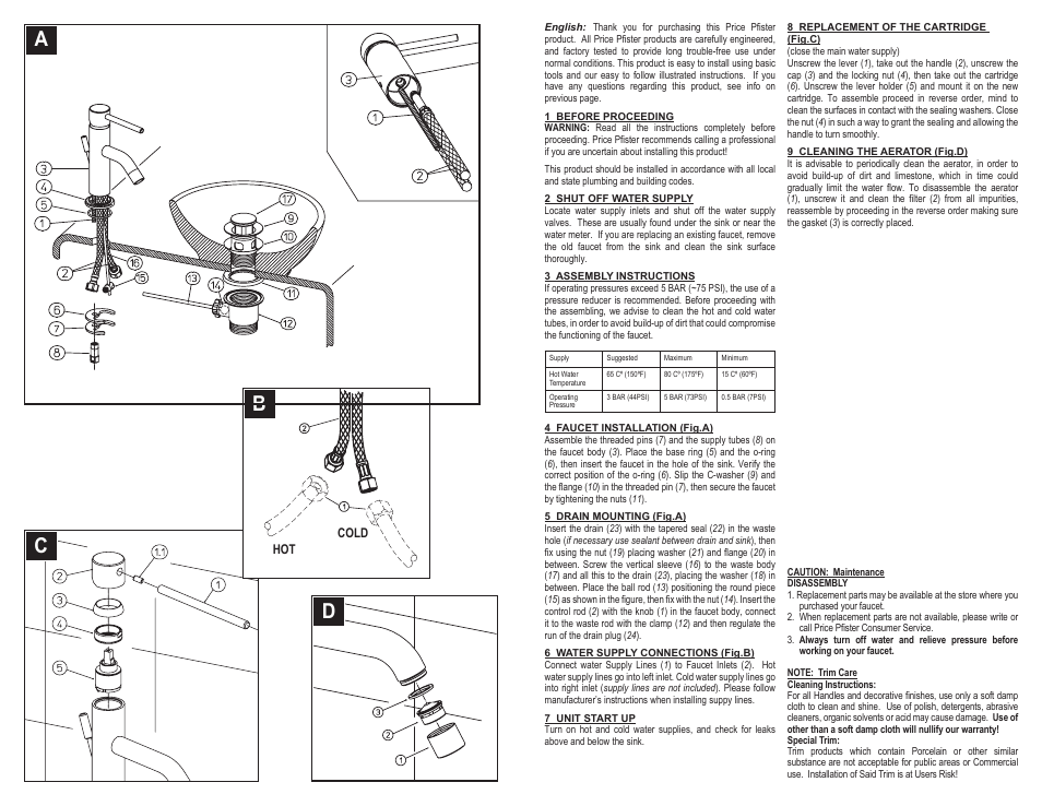 Dc b a | Pfister A42-LNFCA User Manual | Page 2 / 6