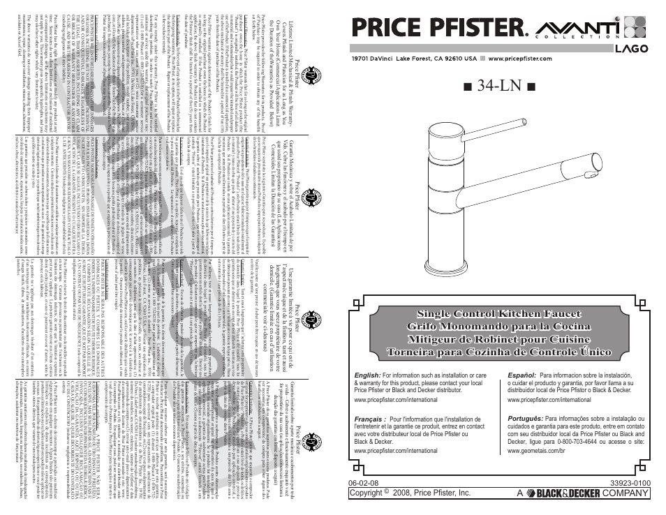 Pfister A34-LNFC User Manual | 6 pages