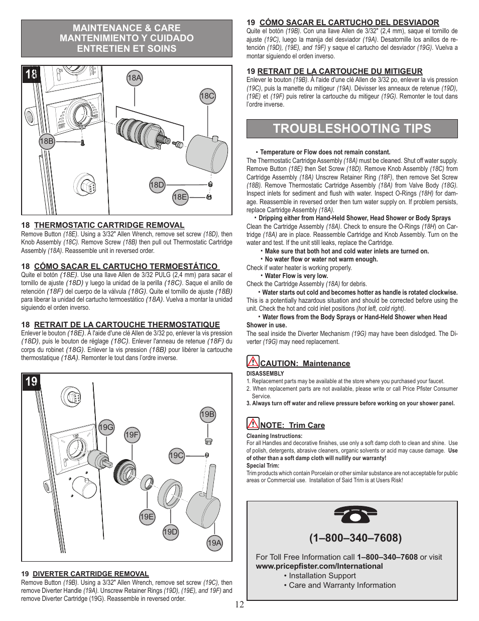 Troubleshooting tips | Pfister 016-600SP User Manual | Page 12 / 14