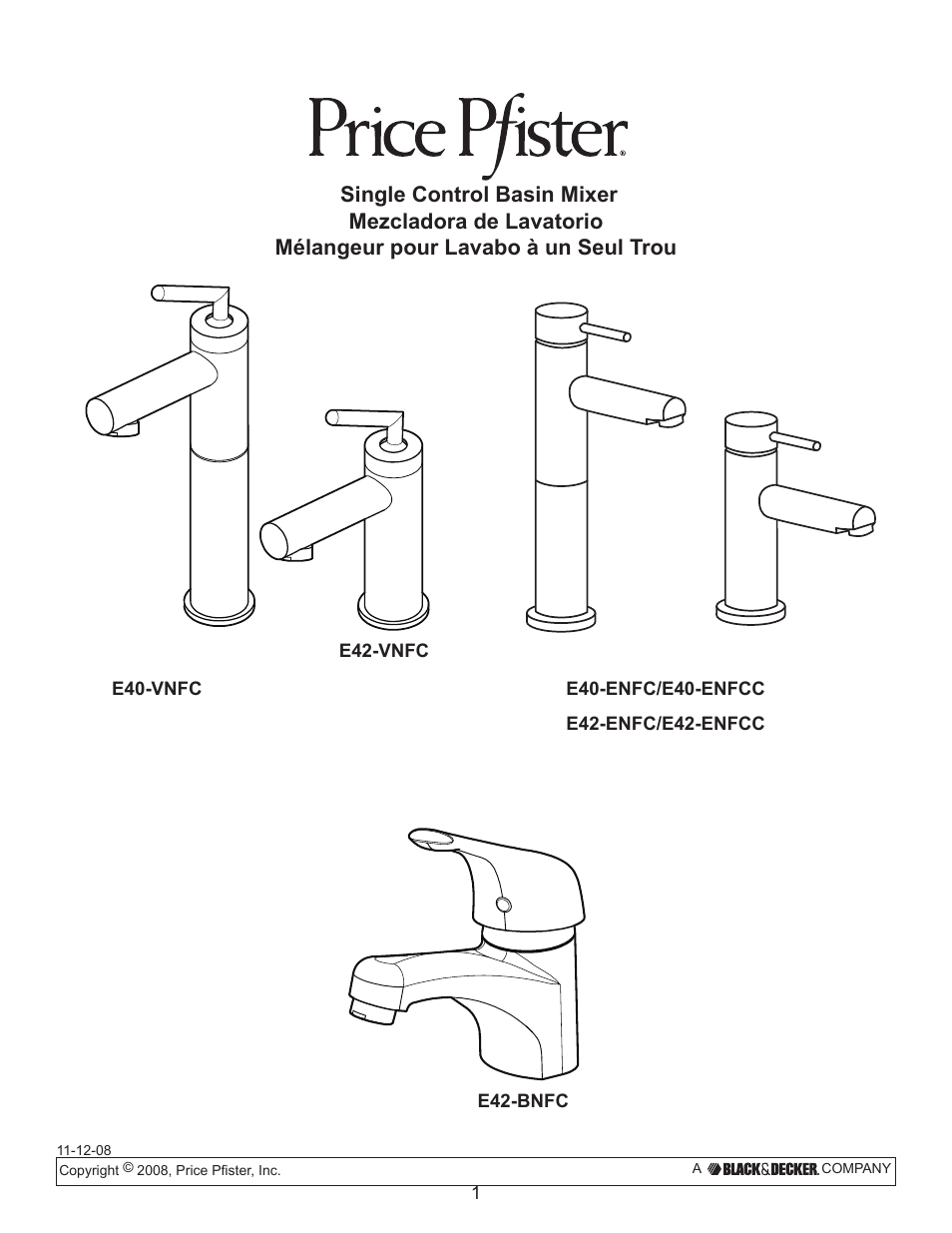 Pfister E42-BNFC User Manual | 8 pages