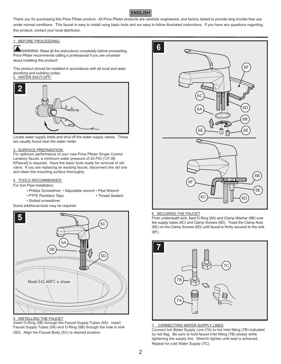 Pfister E42-BNFC User Manual | Page 2 / 8