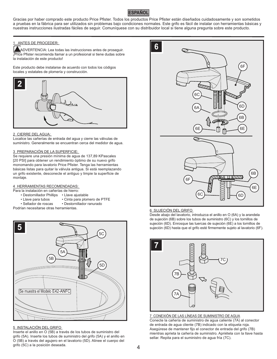 Pfister E42-BNFC User Manual | Page 4 / 8