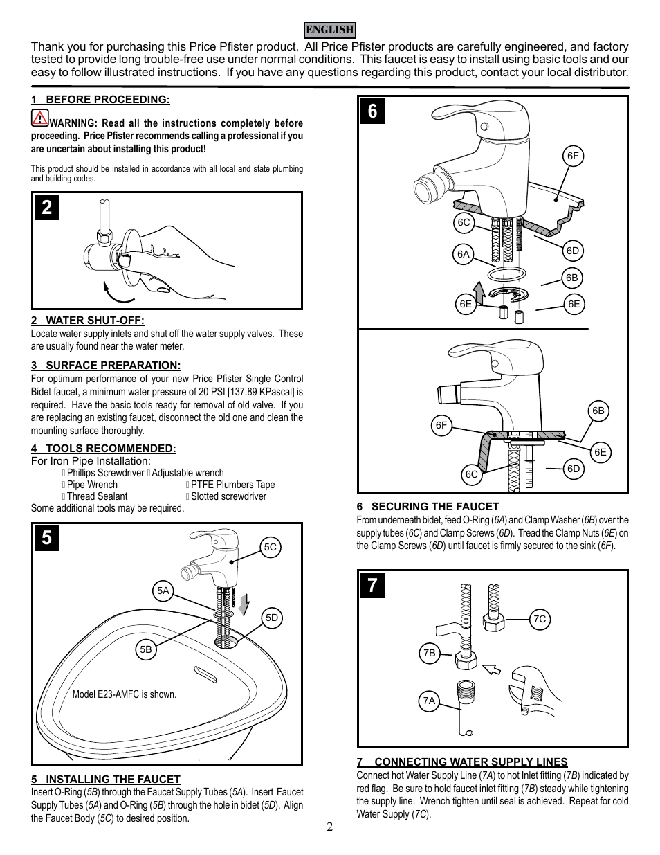 Pfister E23-BMFC User Manual | Page 2 / 8