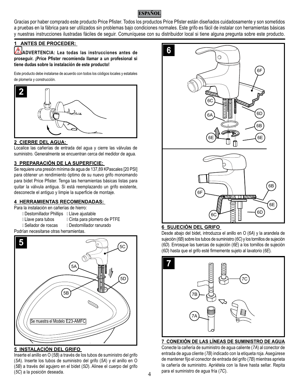Pfister E23-BMFC User Manual | Page 4 / 8