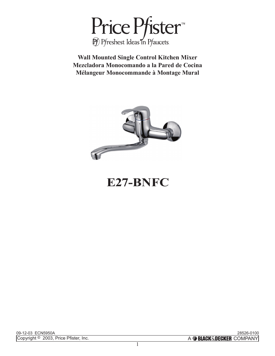 Pfister E27-BNFC User Manual | 8 pages