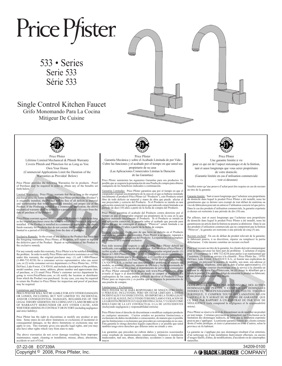 Pfister E533-MNFC User Manual | 18 pages