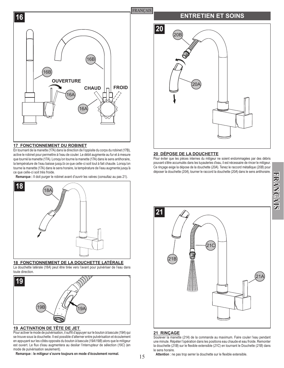 Fran ç ais, Entretien et soins | Pfister E533-MNFC User Manual | Page 15 / 18