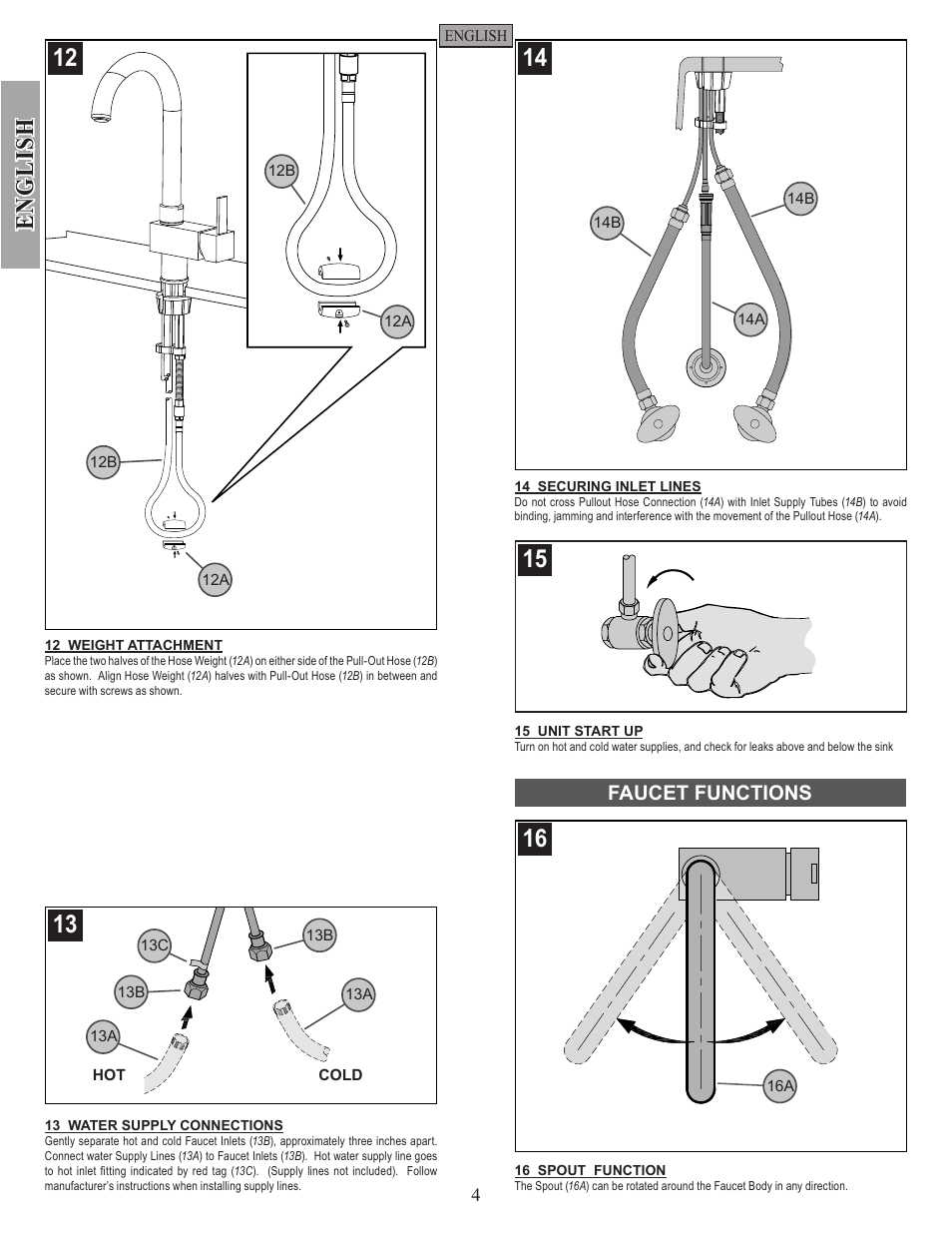 English, Faucet functions | Pfister E533-MNFC User Manual | Page 4 / 18