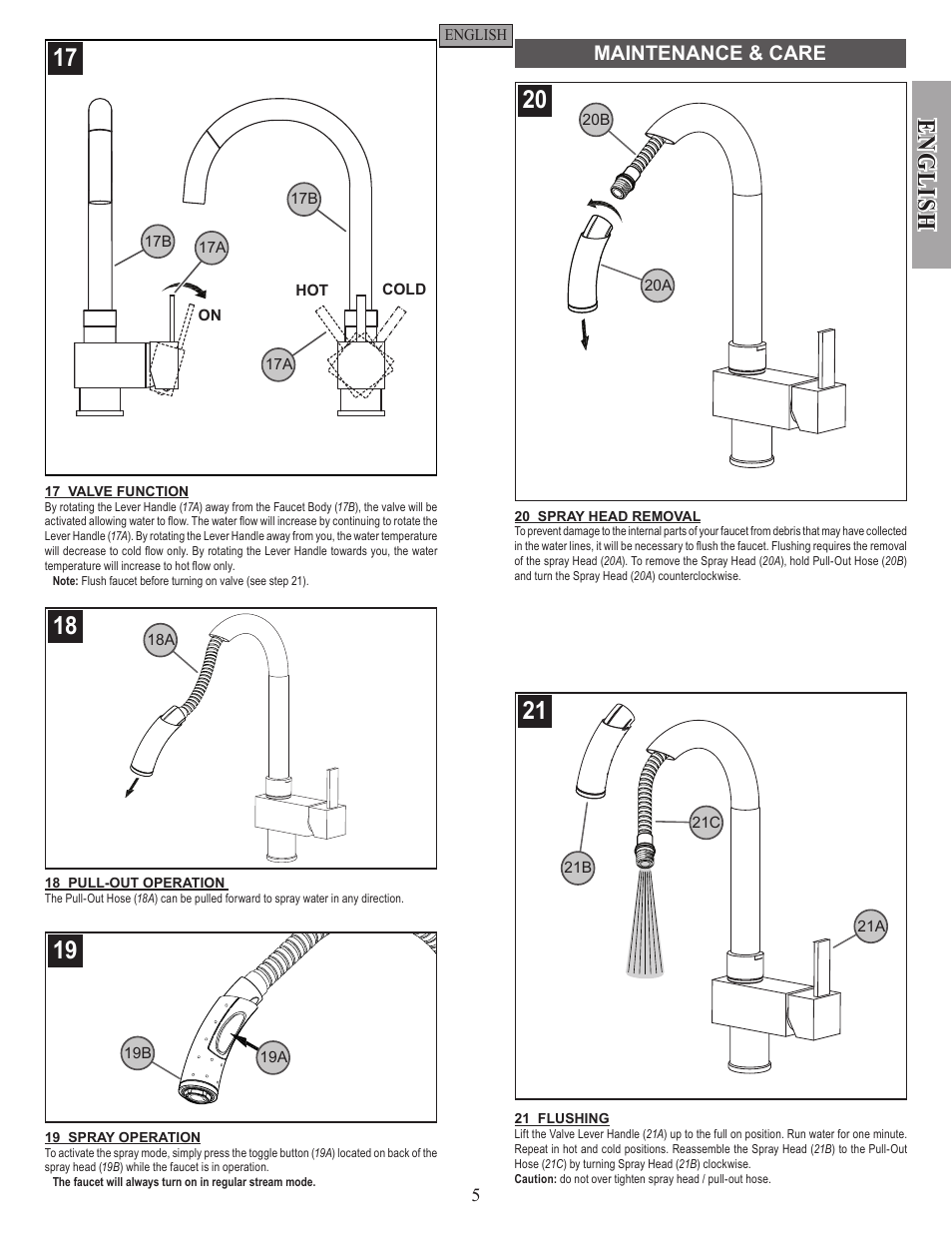 English, Maintenance & care | Pfister E533-MNFC User Manual | Page 5 / 18