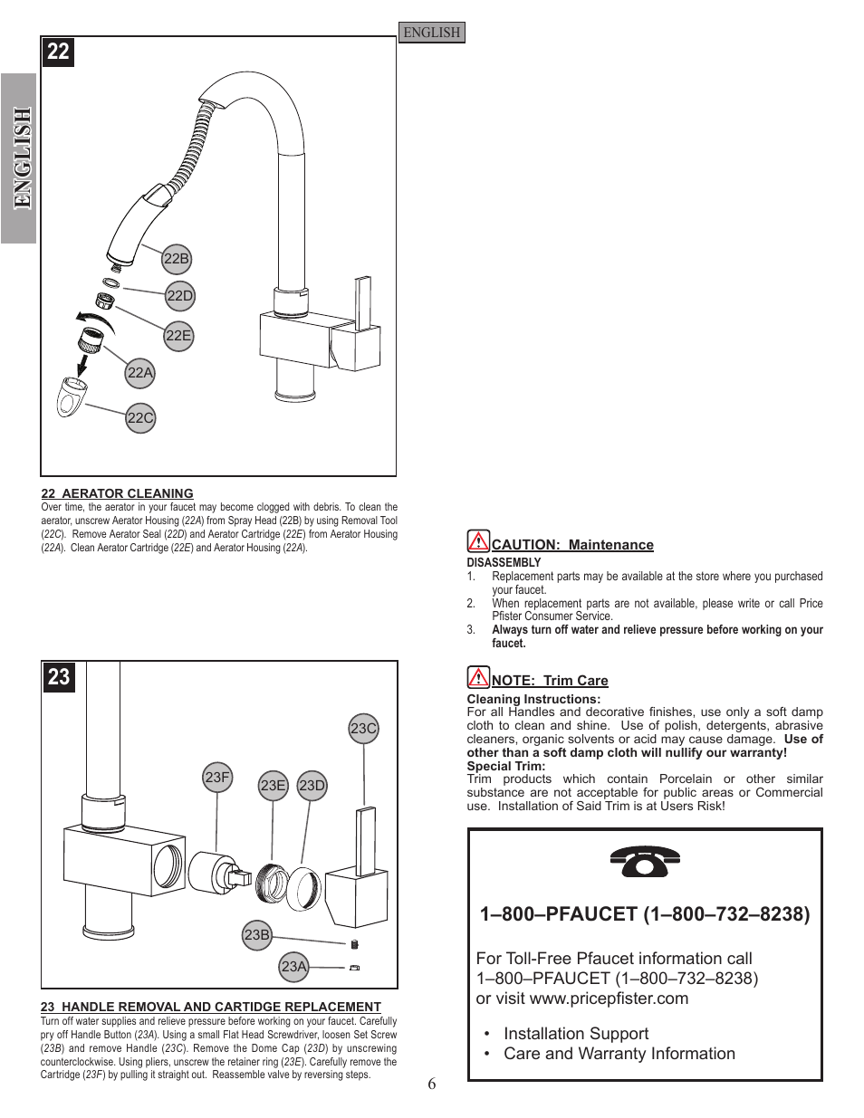 English | Pfister E533-MNFC User Manual | Page 6 / 18
