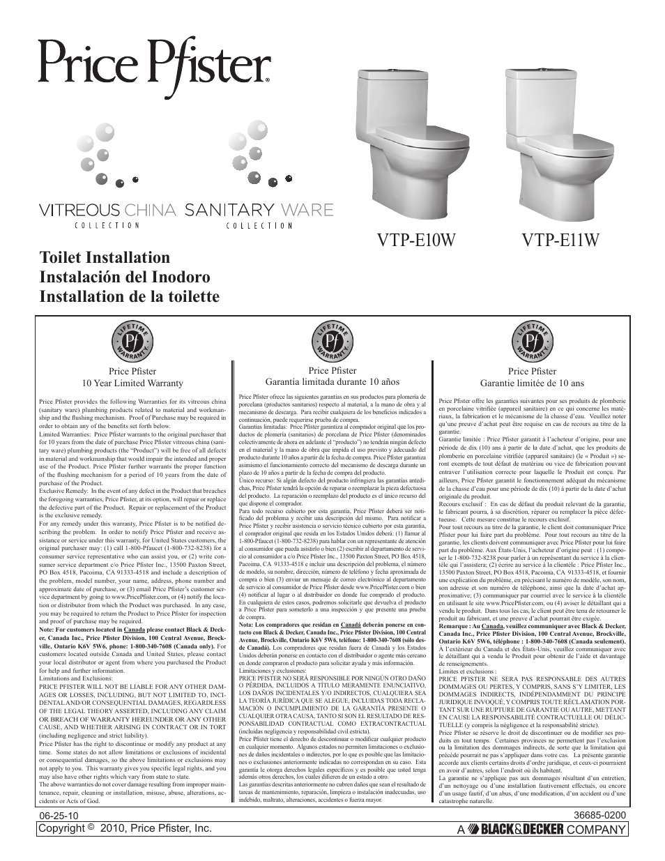 Pfister VTP-E11WE User Manual | 14 pages