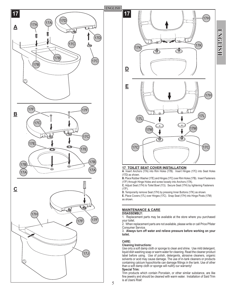 En g li sh, Ad e b c | Pfister VTP-E11WE User Manual | Page 5 / 14