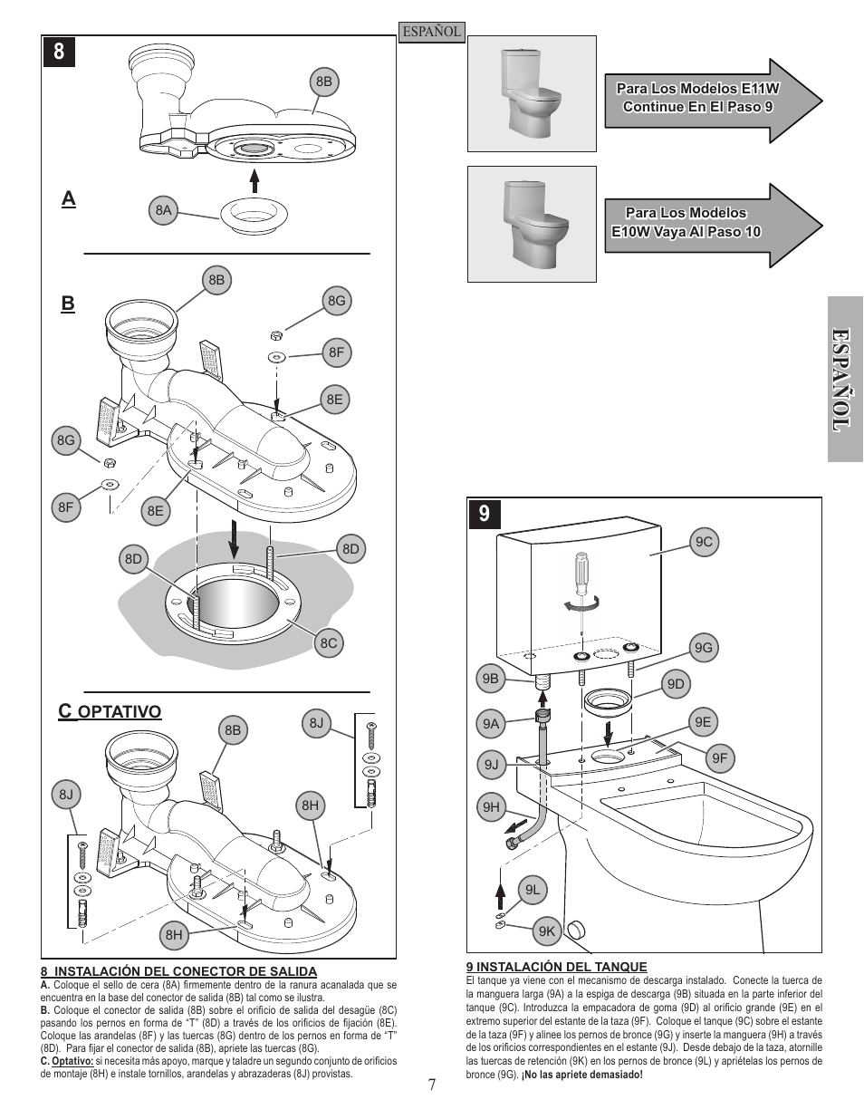 Es pa ñ o l | Pfister VTP-E11WE User Manual | Page 7 / 14