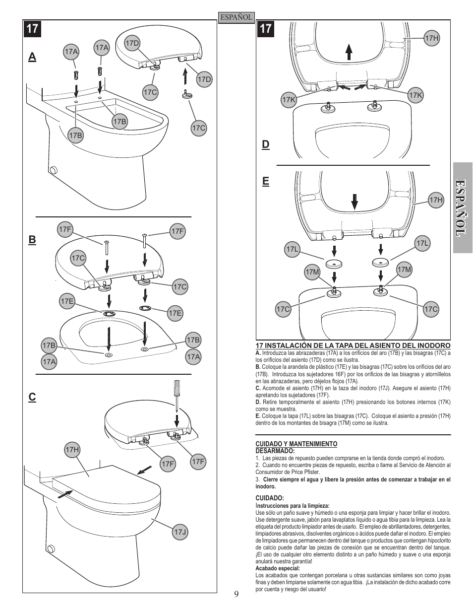 Es pa ñ o l, Ab c | Pfister VTP-E11WE User Manual | Page 9 / 14