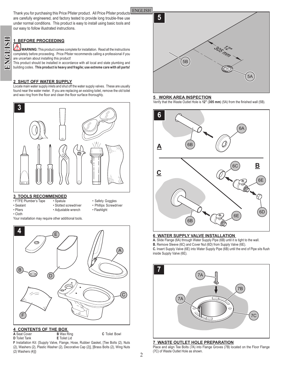 En g li sh, Ac b | Pfister VTP-E21W User Manual | Page 2 / 14