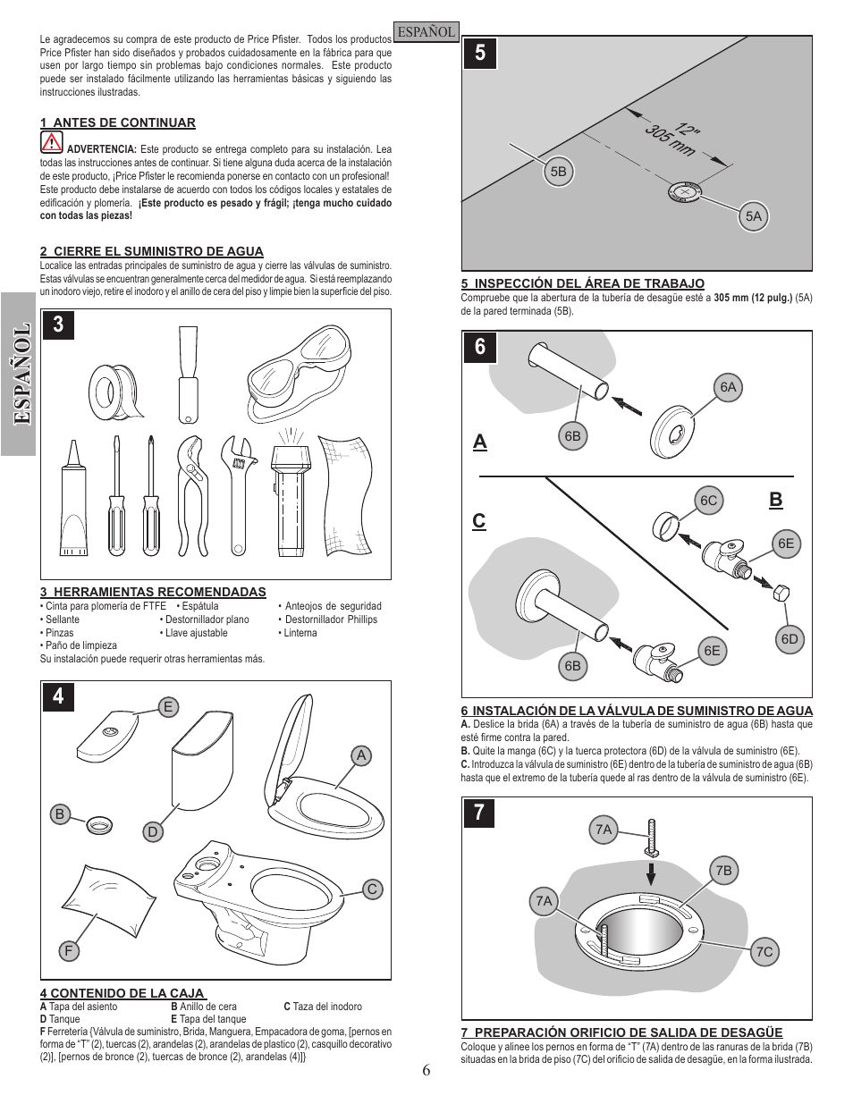 Es pa ñ o l, Ac b | Pfister VTP-E21W User Manual | Page 6 / 14