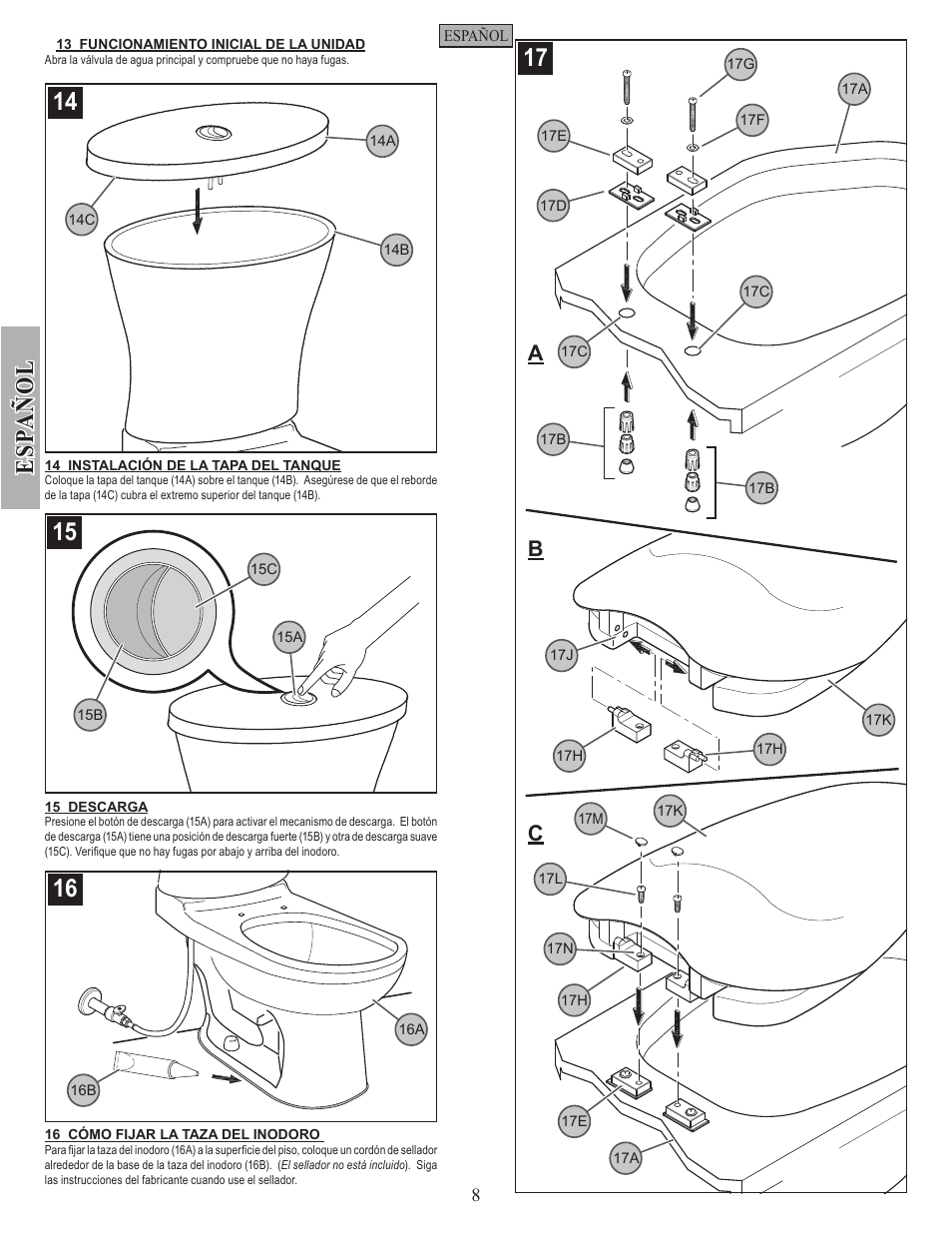Es pa ñ o l, Ab c | Pfister VTP-E21W User Manual | Page 8 / 14