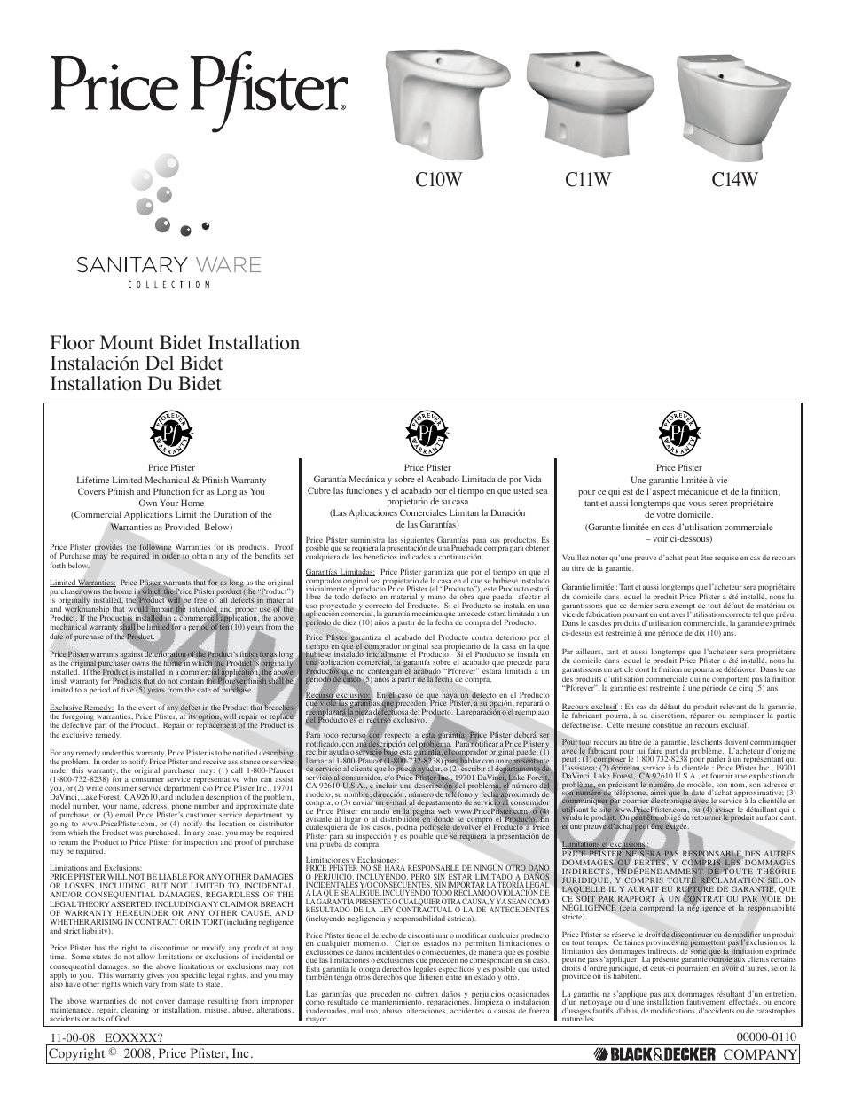 Pfister VBP-C10W User Manual | 7 pages