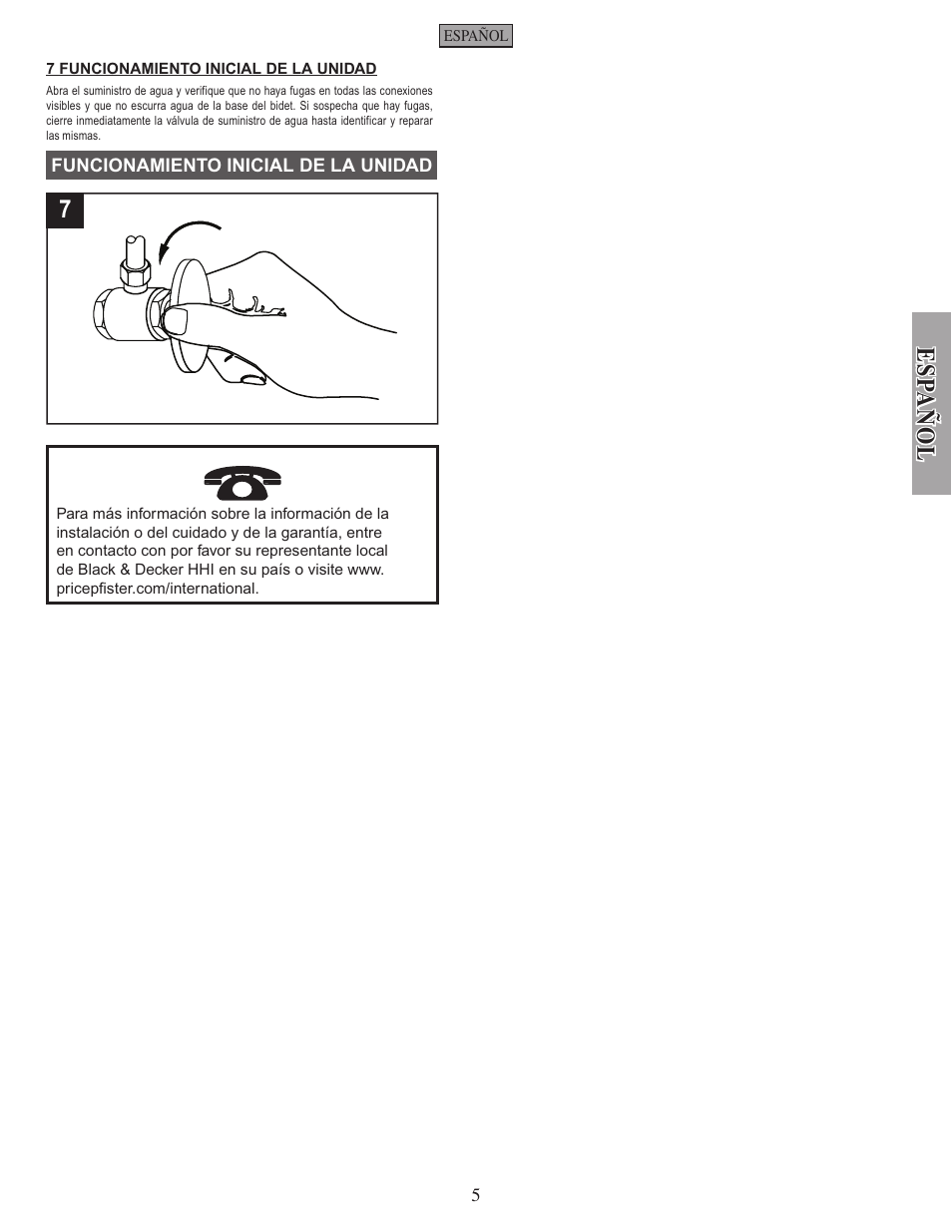Esp añ ol | Pfister VBP-C10W User Manual | Page 5 / 7
