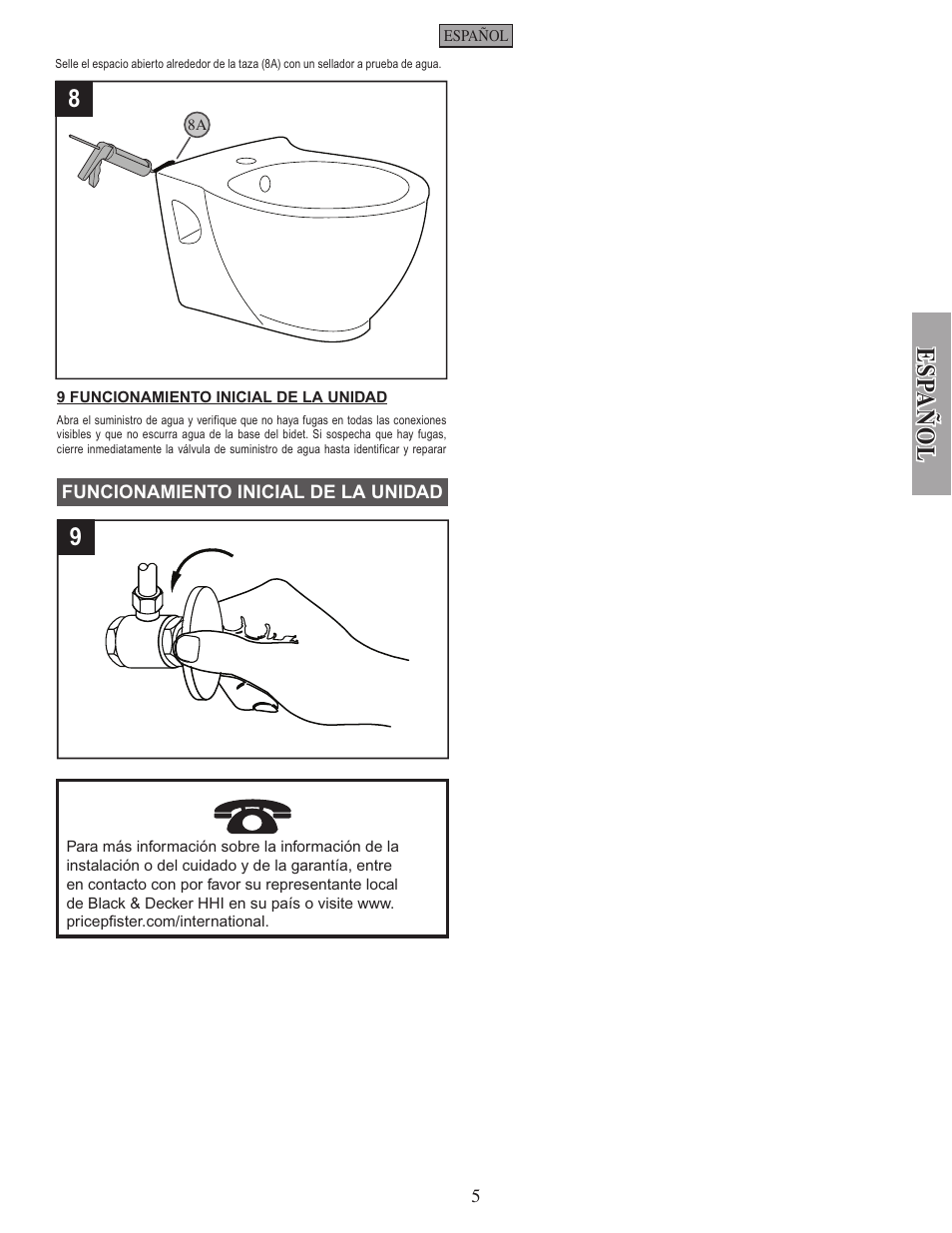 Esp añ ol | Pfister VBP-C12W User Manual | Page 5 / 7
